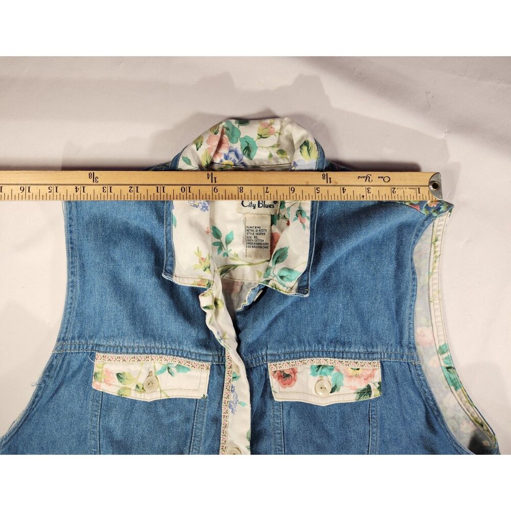 Koret City Blues Vintage Floral Denim Vest XL 80's 90's Cottagecore Feminine - Picture 9 of 9